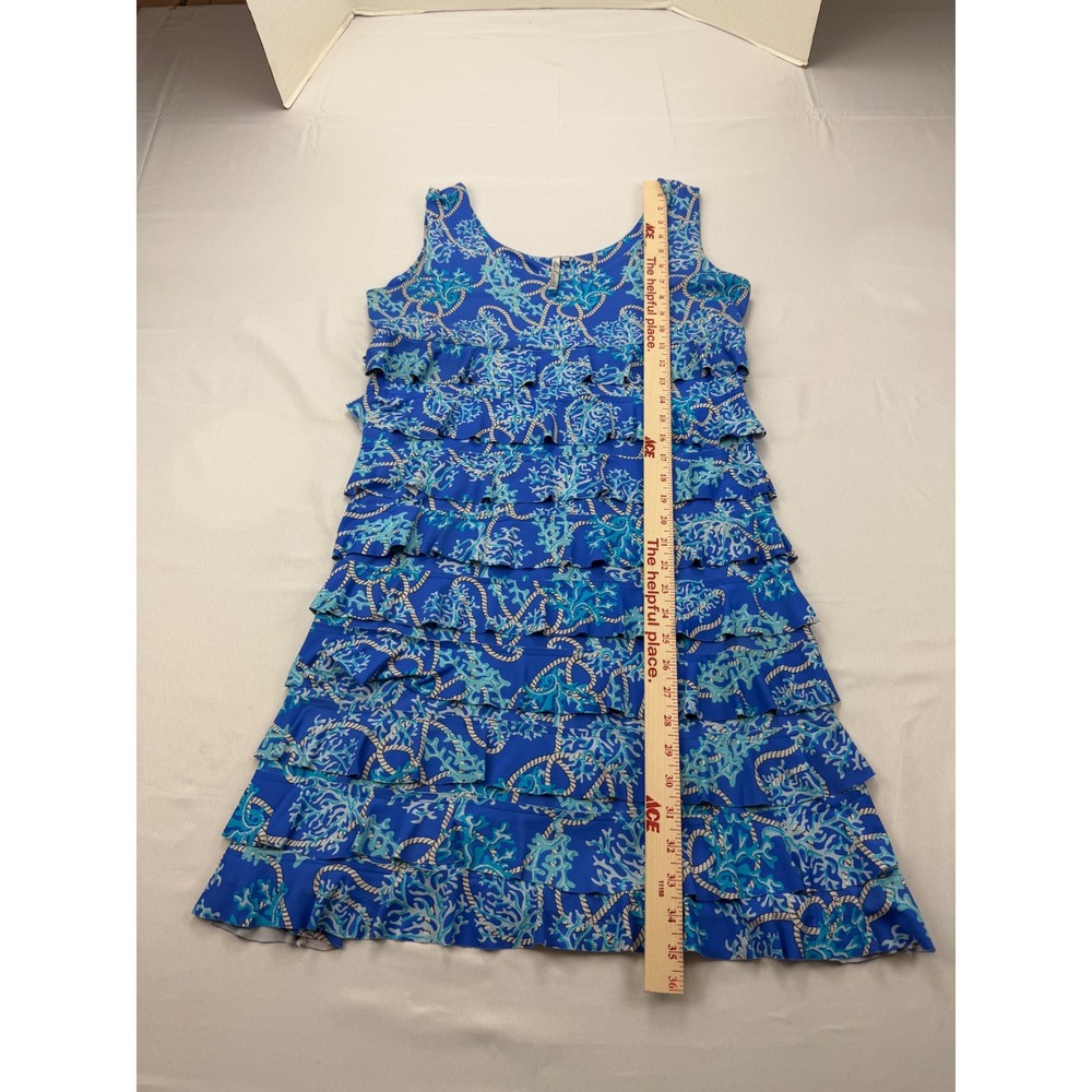Lulu-B Tiered Ruffle Dress Women Large Blue Coral Rope Print Sleeveless Coastal - Picture 7 of 11